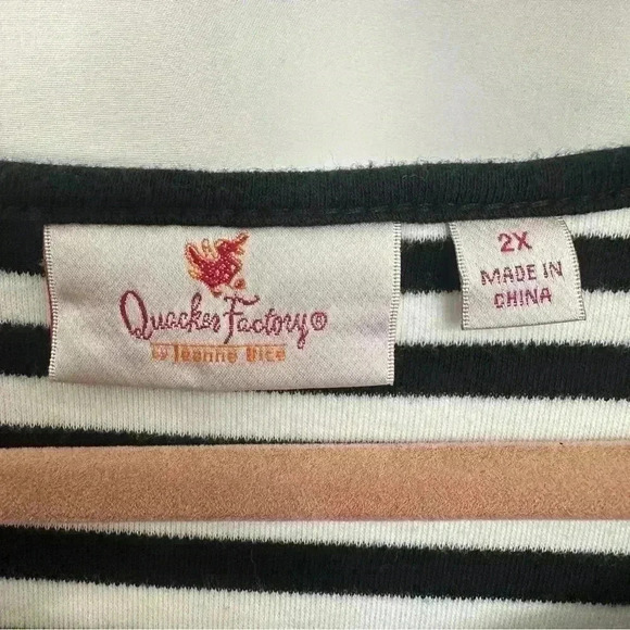 Quacker Factory Top Blouse Striped Beaded Womens Plus Size 2X Crisscross Sleeves - Picture 5 of 14